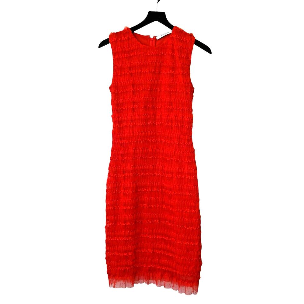 Givenchy Red Ruffled Lace Mesh Sleeveless Sheath Dress Size 38 Approx 6